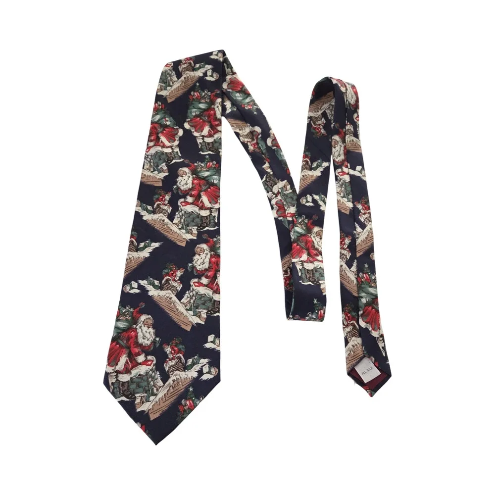 417 by Van Heusen Vintage Silk Santa Christmas Neck Tie Made in USA Holiday